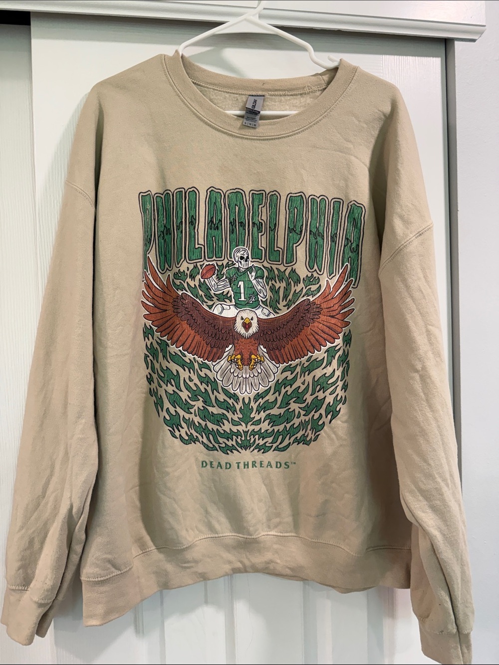 Philadelphia Eagle Graphic Crewneck Sweater - Beige/Green/Brown